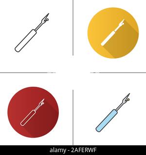 Sewing seam ripper icon. Flat design, linear and color styles. Stitch unpicking tool. Isolated vector illustrations Stock Vector