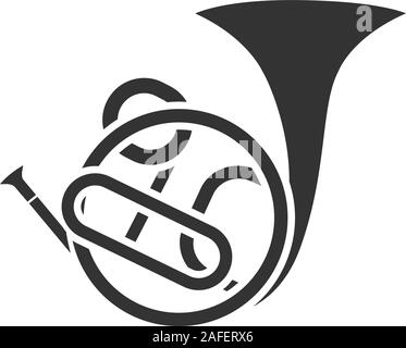 French horn glyph icon. Silhouette symbol. Negative space. Vector isolated illustration Stock Vector