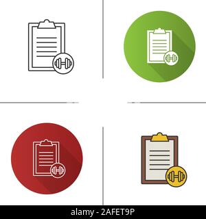 Barbell exercise guide icon. Flat design, linear and color styles. Personal training notes. Isolated vector illustrations Stock Vector