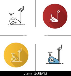 Exercise bike icon. Flat design, linear and color styles. Stationary bicycle. Isolated vector illustrations Stock Vector