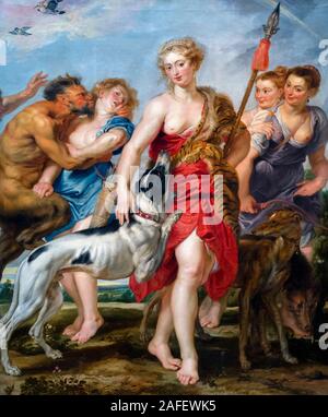 Diana and Her Nymphs Departing for the Hunt by Peter Paul Rubens and workshop  (1577-1640), oil on canvas, c.1615 Stock Photo