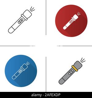 Flashlight icon. Flat design, linear and color styles. Pocket light. Torch. Isolated vector illustrations Stock Vector