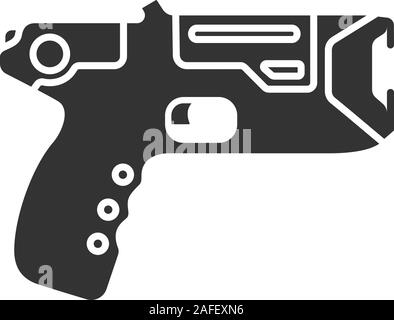 Taser glyph icon. Incapacitating gun. Electroshock weapon. Silhouette symbol. Negative space. Vector isolated illustration Stock Vector