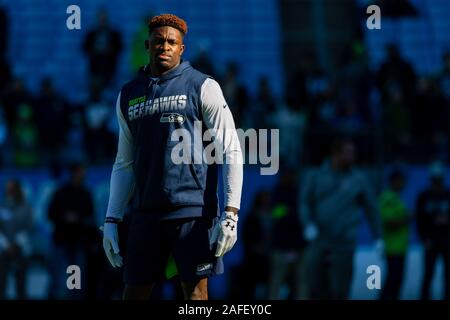 December 15, 2019: Seattle Seahawks wide receiver D.K. Metcalf (14) pulls  in the touchdown against the Carolina Panthers in the first quarter of the  NFL matchup at Bank of America Stadium in