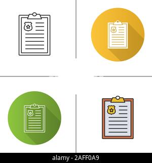 Police report icon. Flat design, linear and color styles. Parking fine. Traffic ticket. Isolated vector illustrations Stock Vector