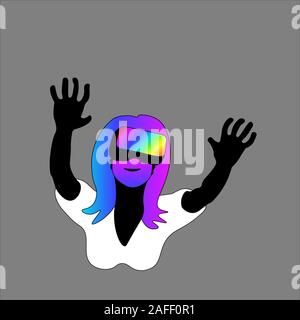 Virtual reality: woman using VR headset. Colorful vector illustration can be used in greeting cards, posters, flyers, banners, logo, further design etc. EPS10 Stock Vector