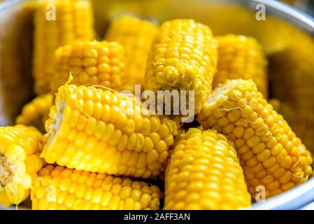 Corn on the cob in a bowl cooked Stock Photo