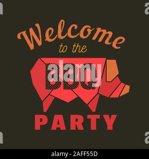 BBQ party welcome invitation flat vector icon Stock Vector