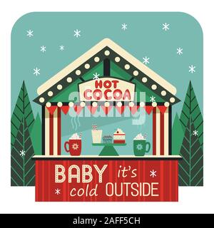 Hot drinks street stall flat color vector icon Stock Vector
