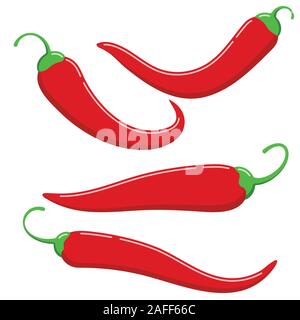 Red chilli pepper icon vector set isolated on white background. Stock Vector