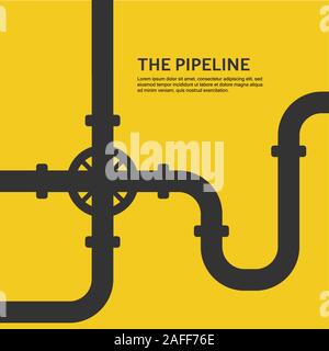 Industrial background with yellow pipeline. Oil, water or gas pipeline with fittings and valves. Vector illustration Stock Vector