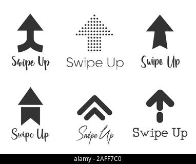 Swipe up, set of buttons for social media. Arrows, buttons and web icons for advertising and marketing in social media application.  Stock Vector