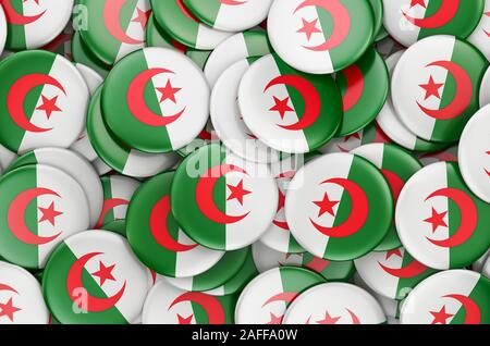 Badges with flag of Algeria, 3D rendering Stock Photo