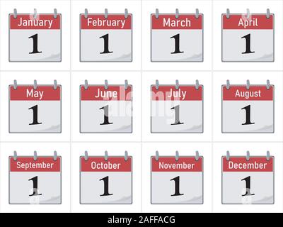 Calendar icon is the first number of the month.  Stock Vector