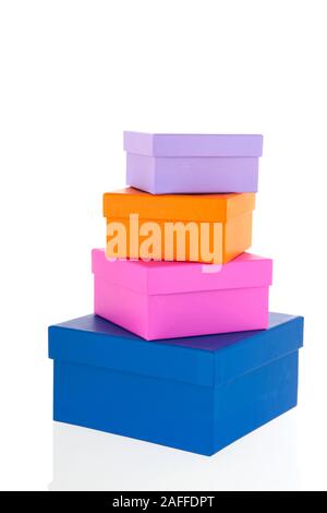 stacked birthday gift boxes isolated over white Stock Photo