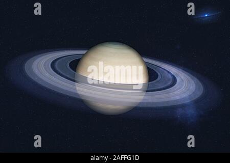 Planet Saturn of solar system in the space with far galaxy on the background. Science fiction. Elements of this image were furnished by NASA Stock Photo