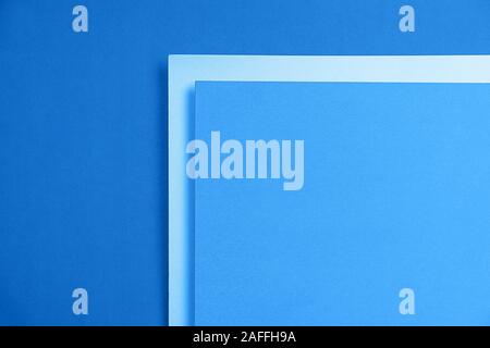 Classic Blue 2020 inscription. Gradient colors palette. Trendy multicolor paper background from a cardboard of different colors. Copy space. Stock Photo