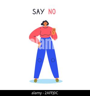 Woman expressing denial NO with her hand. Stock Vector