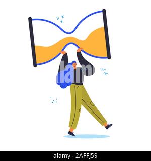 Time management concept.Woman with sand clock Stock Vector
