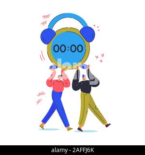 Time management concept with young people  Stock Vector