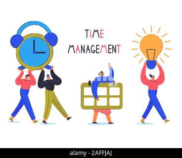 Time management concept with young people  Stock Vector