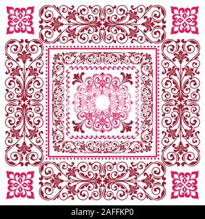 Vector square frame template. Bandana with vintage ornament Stock Vector