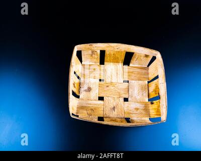 Wooden basket with meth for dough. Background image. Free place. Stock Photo