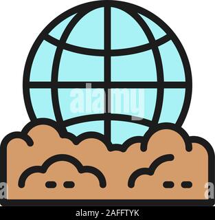 Pollution of the planet, globe garbage flat color line icon. Stock Vector