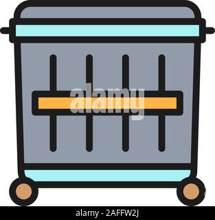 Trash can, recycling bin, dumpster, large garbage bin flat color line icon. Stock Vector