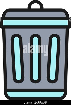 Garbage bin flat color line icon. Isolated on white background Stock Vector