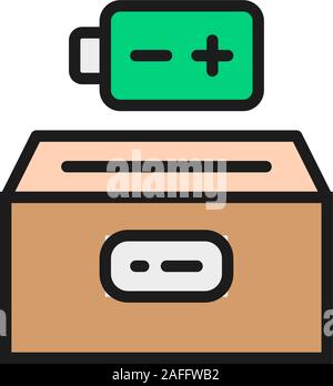 Battery recycling flat color line icon. Isolated on white background Stock Vector