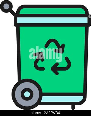 Vector trash can, recycling bin flat color line icon. Stock Vector