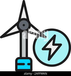 Wind power plant, wind turbine flat color line icon. Stock Vector
