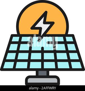 Solar power station, alternative renewable energy flat color line icon. Stock Vector