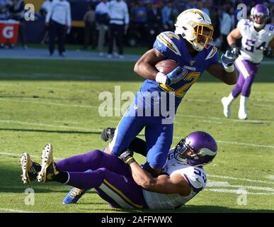 Carson, United States. 15th Dec, 2019. Minnesota Vikings linebacker Anthony Barr tackles Los Angeles Chargers Justin Jackson from the ground at Dignity Health Sports Park in Carson, California on Sunday, December 15, 2019. Photo by Jon SooHoo/UPI Credit: UPI/Alamy Live News Stock Photo