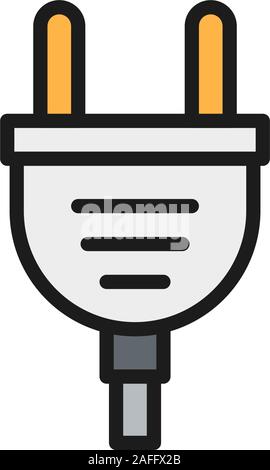 European electric plug flat color line icon. Isolated on white background Stock Vector