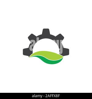green leaf natural cog machine symbol vector Stock Vector