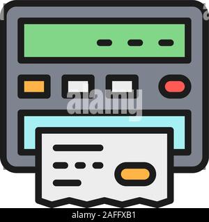 Taxi meter, paper receipt bill flat color line icon. Stock Vector