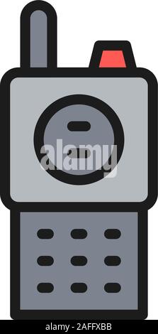 Radio transceiver, walkie talkie, portable device flat color line icon. Stock Vector