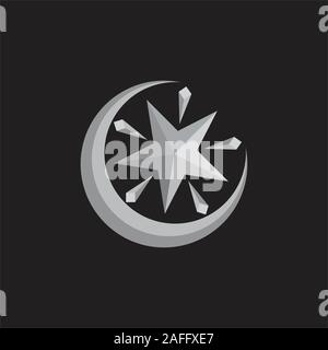 shine moon star 3d gradient logo vector Stock Vector