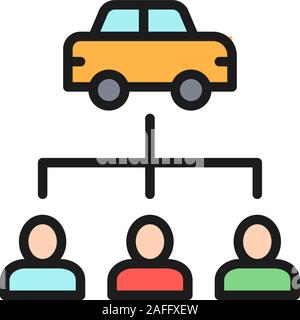 Vector car sharing service, carsharing flat color line icon. Stock Vector