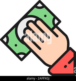 Vector cash payment, receiving money flat color line icon. Stock Vector