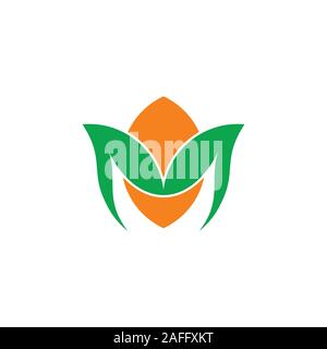 letter m simple curves lemon leaf logo vector Stock Vector