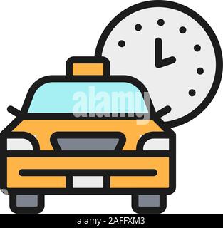 Taxi waiting time, car deadline, schedule ride flat color line icon. Stock Vector