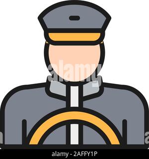 Vector taxi driver, cabbie, cabby flat color line icon. Stock Vector