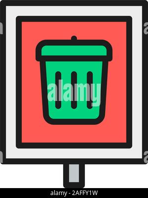 Trash can, garbage sign, waste pointer flat color line icon. Stock Vector
