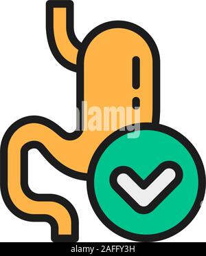Vector healthy stomach, probiotics bacteria flat color line icon. Stock Vector