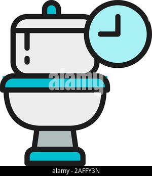 Frequent toilet visits, long time in WC flat color line icon. Stock Vector