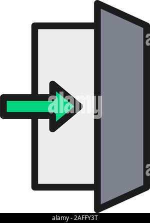 Fire exit sign, emergency exit flat color line icon. Stock Vector