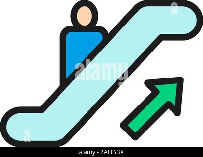 Escalator up sign flat color line icon. Isolated on white background Stock Vector